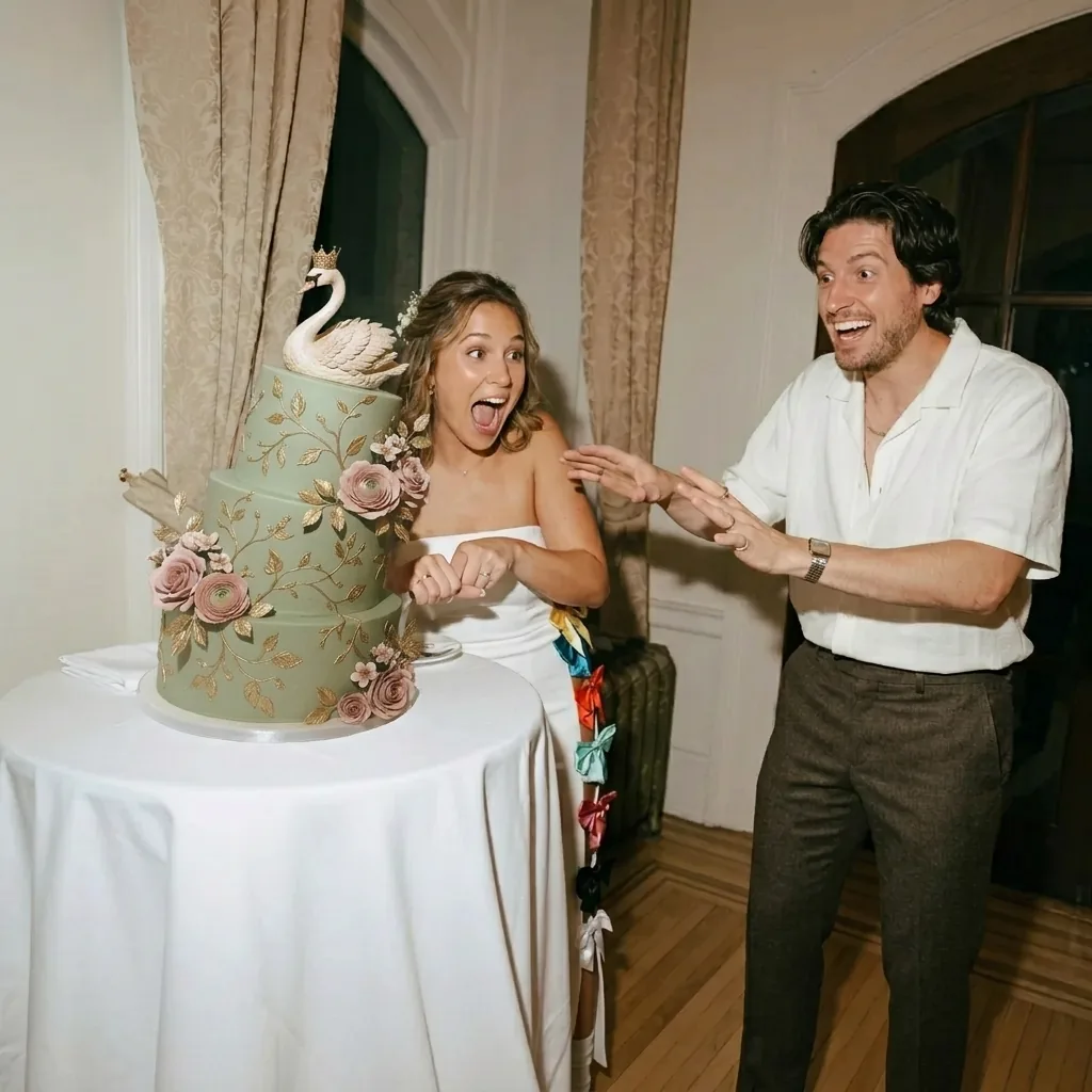 Cutting the swan cake